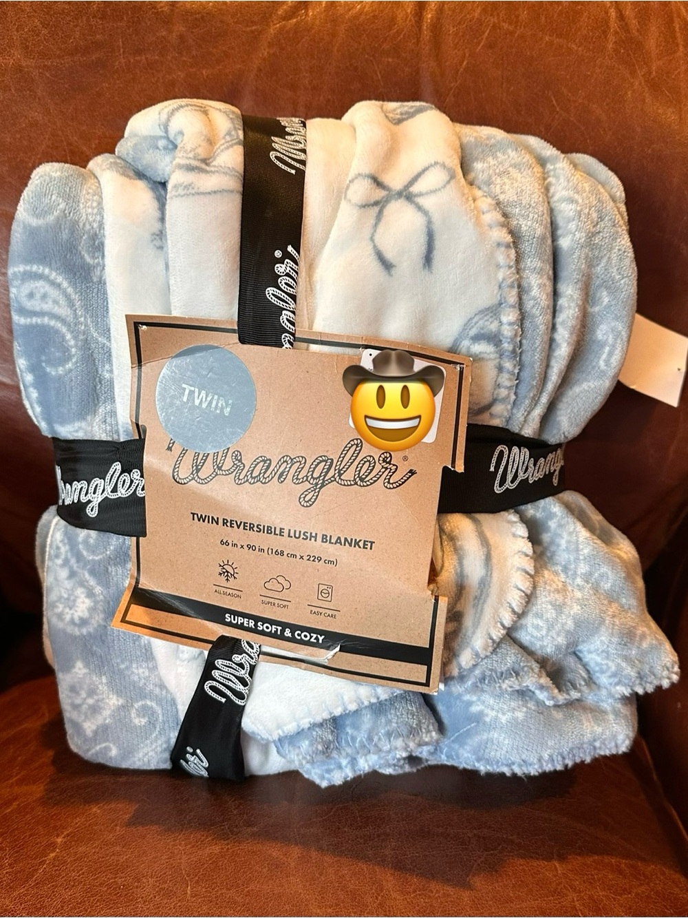 Wrangler Twin Reversible Lush Blanket - Light Blue & White